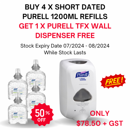 Purell Antiseptic Hand Gel 72% TFX 1200ml + TFX Touch Free Wall Dispenser (2720) EXPIRED STOCK PACKAGE - While stock lasts