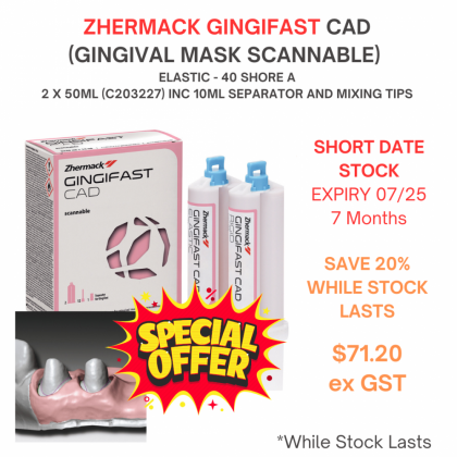 Zhermack Gingifast CAD (Gingival Mask Scannable)  - Elastic 40 Shore A - 2 x 50ml (C203227) - DG - SPECIAL OFFER - SHORT DATED STOCK EX 07/25