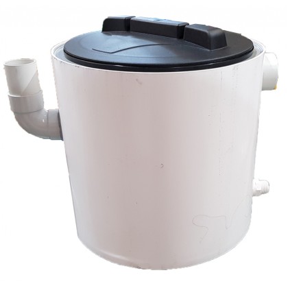 Plaster Trap (Settling Tank) 22 Litre PVC - Round with Sealed Lid and Internal Grit Basket - Australian Made