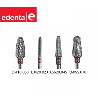 Edenta LEFT HANDED CUTTING TC Cross Cut Burs - Standard - 2 Dark Red Band - 1pc - Options Available