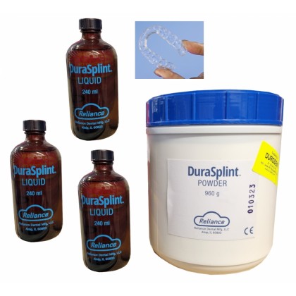 Reliance DuraSplint Self Cure Niteguard and Splint Material - Clear - LARGE BULK KIT - SUPER ECONOMY - 960g Pwd + 720ml Liq (3 x 240ml)